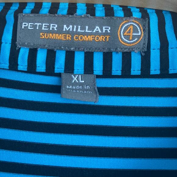 Peter Millar Summer Comfort Golf Polo Shirt Men XL Teal Blue Striped Embroidered - Picture 6 of 8